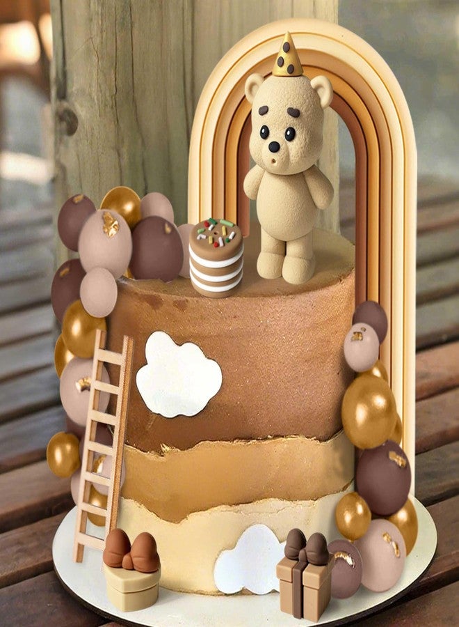 Roaring Good Time Brown Bear Cake Decoration Beige Brown Balls Cake Topper Boho Bears Cake Decoration Baby Shower Birthday Cake Decoration - Image 3