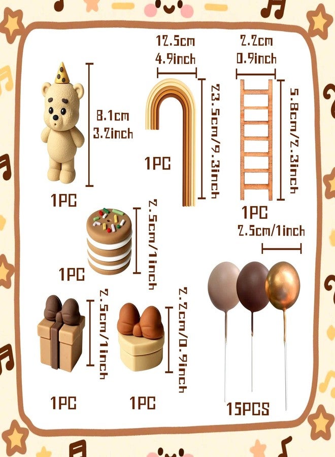 Roaring Good Time Brown Bear Cake Decoration Beige Brown Balls Cake Topper Boho Bears Cake Decoration Baby Shower Birthday Cake Decoration - Image 2