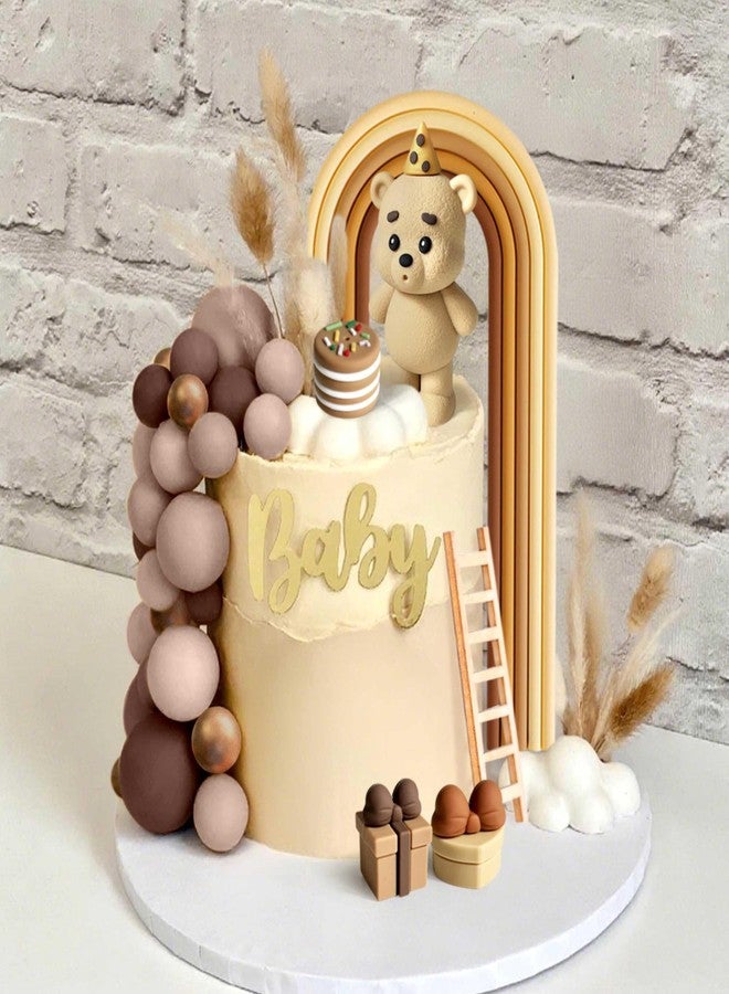 Roaring Good Time Brown Bear Cake Decoration Beige Brown Balls Cake Topper Boho Bears Cake Decoration Baby Shower Birthday Cake Decoration - Image 5