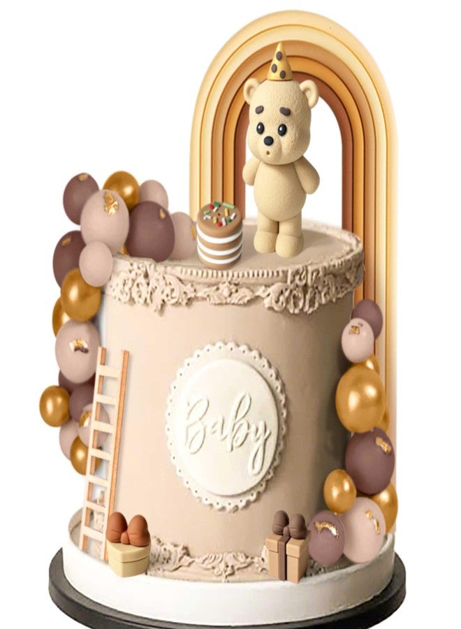 Roaring Good Time Brown Bear Cake Decoration Beige Brown Balls Cake Topper Boho Bears Cake Decoration Baby Shower Birthday Cake Decoration - Image 1