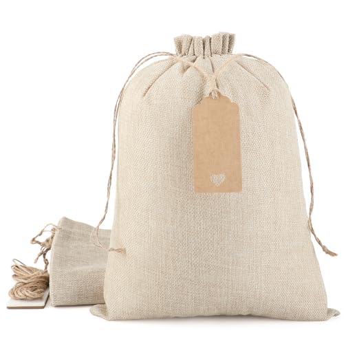 Tapleap Burlap Bags with Drawstring 10Pcs 10x14 Gift Sacks for Wrapping Halloween Favors Clothes Breads For Birthday Wedding DIY or Household Use