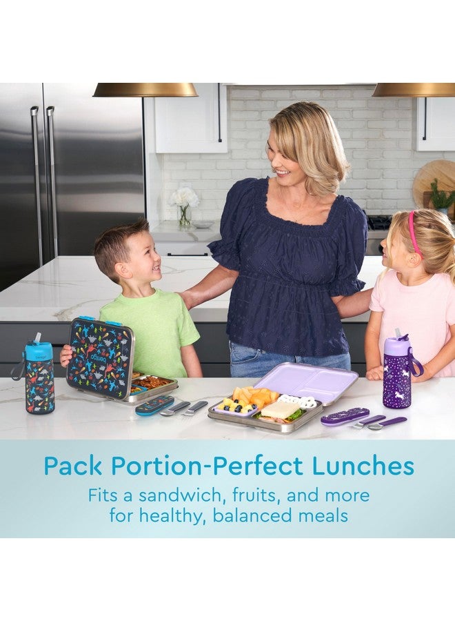 بنتجو صندوق غداء Bentgo Kids المقاوم للتسرب والمصنوع من الفولاذ المقاوم للصدأ بطبعات - 3 أقسام مع حاوية سيليكون إضافية، متين، صديق للبيئة، آمن للاستخدام في غسالة الأطباق، خالٍ من مادة BPA، مثالي للمدرسة، للأعمار من 3 سنوات فما فوق (ديناصور) - Image 4