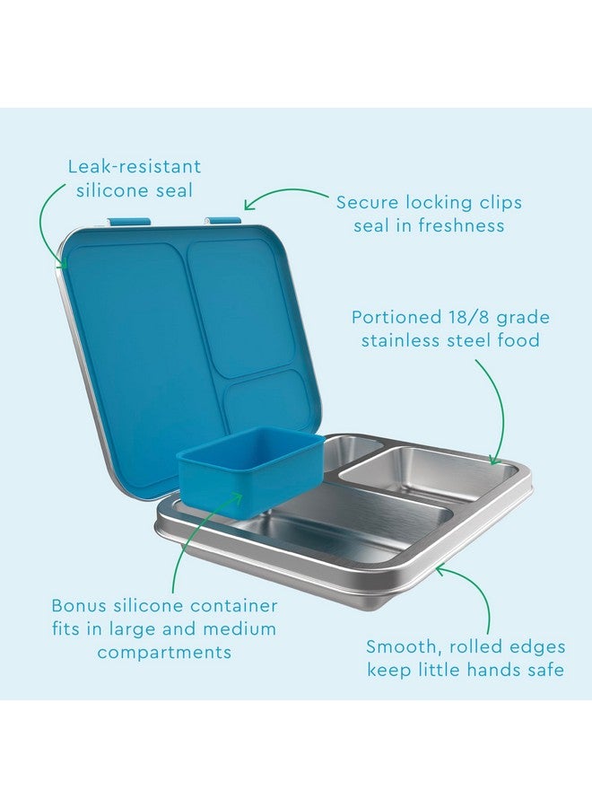 بنتجو صندوق غداء Bentgo Kids المقاوم للتسرب والمصنوع من الفولاذ المقاوم للصدأ بطبعات - 3 أقسام مع حاوية سيليكون إضافية، متين، صديق للبيئة، آمن للاستخدام في غسالة الأطباق، خالٍ من مادة BPA، مثالي للمدرسة، للأعمار من 3 سنوات فما فوق (ديناصور) - Image 5