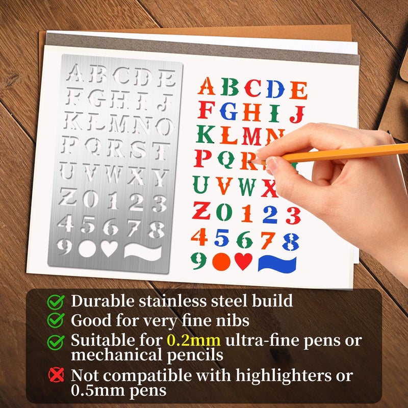 Eageus 8 Pcs Metal Letter Stencils Wood Burning Stencil Lettering Stencils, Small Reusable Alphabet Painting Template for Carving Drawing Engraving Journal Pyrography Craft(Letter Style) - Image 3