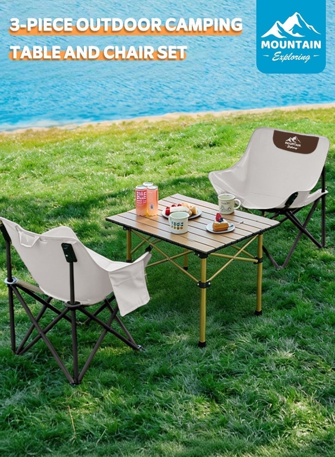 استكشاف الجبال طقم طاولة وكراسي قابلة للطي من 3 قطع للتخييم الخارجي مع حقيبة تخزين – قوي التحمل، سهل الحمل والتخزين، مناسب للنزهات العائلية والشواء - Image 1