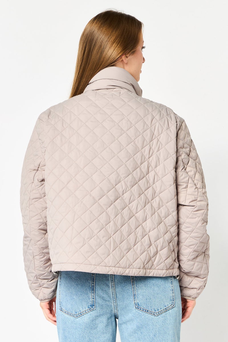 Andrew Marc Women Quilted Puffer Jacket, Taupe - Image 4