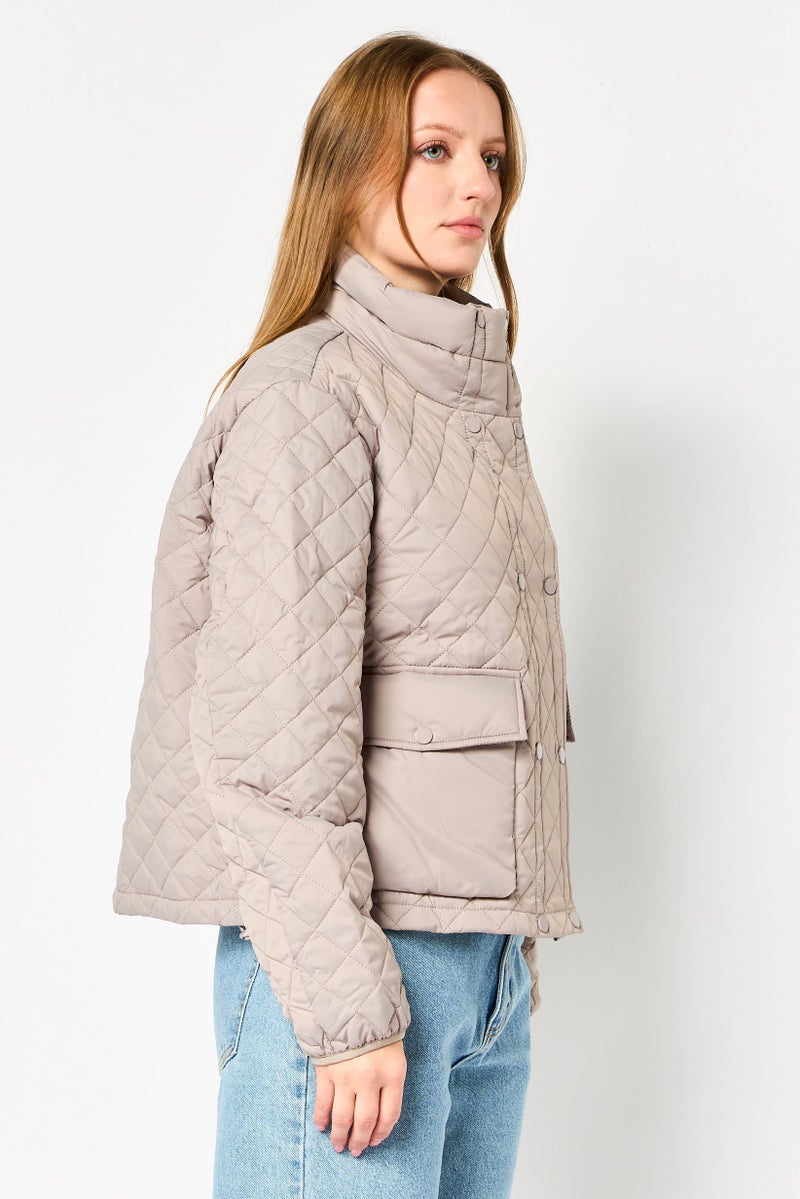 Andrew Marc Women Quilted Puffer Jacket, Taupe - Image 3