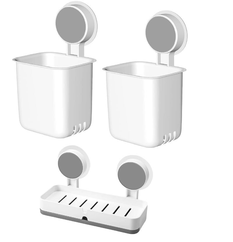 ELMVIA ABS Plastic Toothbrush Holders For Bathroom Wall/For Wash Basin/Toothpaste Holder/Brush Stand Brush Holder/Brush Holder (2PCS Toothbrush Holder + Twin Soap Dish) - Image 2