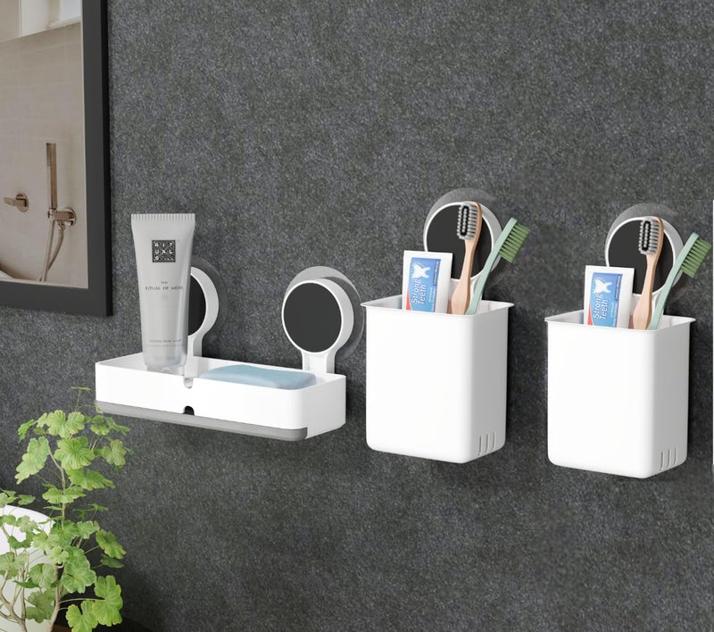 ELMVIA ABS Plastic Toothbrush Holders For Bathroom Wall/For Wash Basin/Toothpaste Holder/Brush Stand Brush Holder/Brush Holder (2PCS Toothbrush Holder + Twin Soap Dish) - Image 1