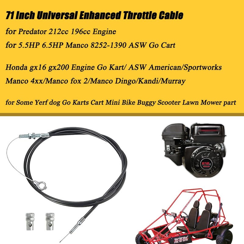 Aniro Moto 71 Inch Universal Enhanced Throttle Cable for Go Kart Predator 212 cc Engine GX160 GX200 196cc 5.5hp 6.5hp Manco 8252-1390 ASW Go Cart Accelerator Lawn Mower Parts - Image 2