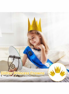 Excefore Gold Star Wand Glitter Crowns Party Sets Include 6 Gold Star Fairy Wand and 6 Pieces Princess Prince Party Crowns Hats Birthday Decorations  Party Role Play Dress-Up Photo Prop  - Image 3