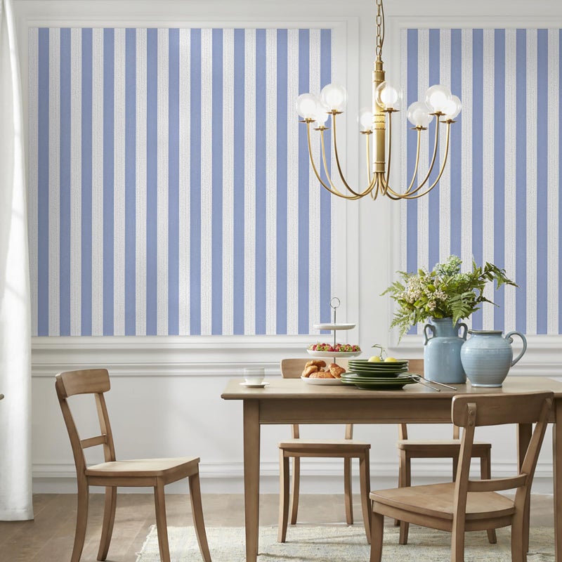 Biyoee ورق جدران بييوي الأزرق المخطط قابل للإزالة واللصق 15.7" × 118" ورق جدران ذاتي اللصق باللون الأزرق والأبيض مقاوم للماء لدواليب، غرفة النوم، حضانة، جدار مميز - Image 3