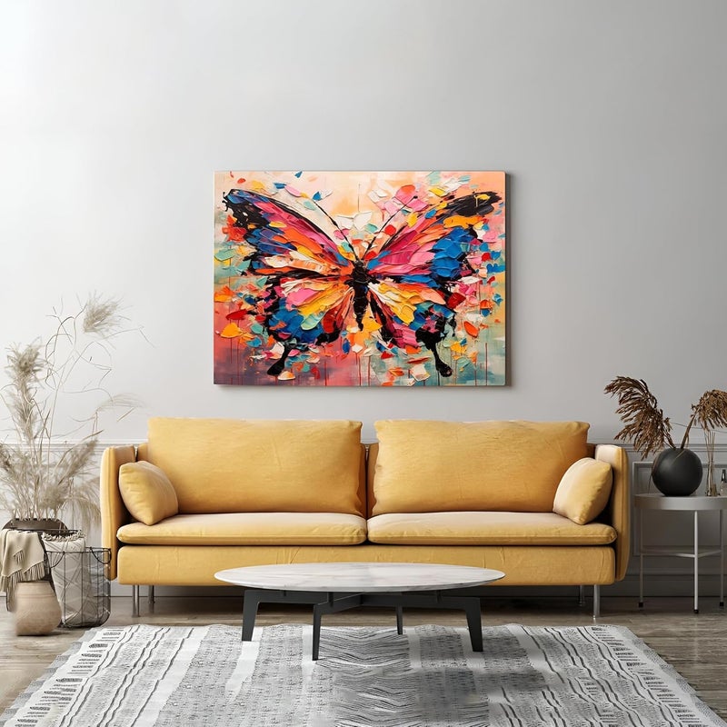 Eurotex Painting for Living Room Vastu perfect Colorful Butterfly Canvas Painting for Hall Bedroom Office Gift Dcor 24inx36in