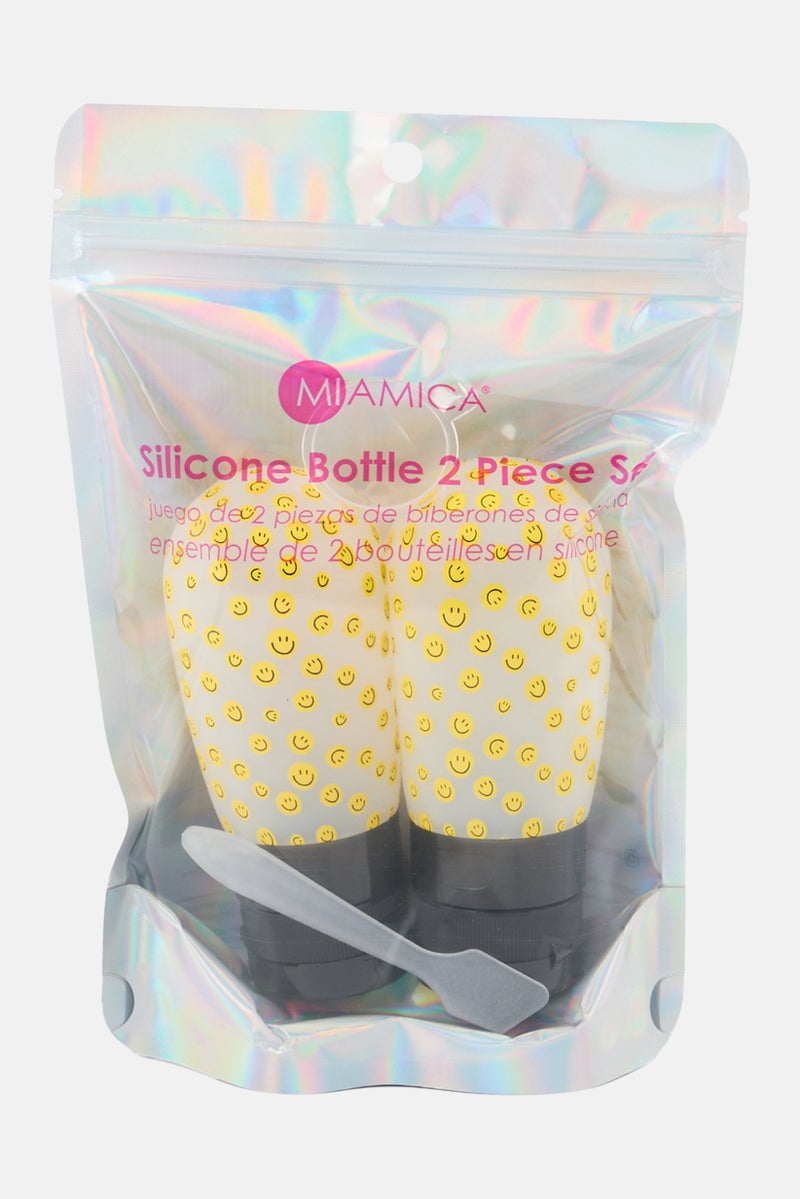 Miamica 2 Pcs Printed Silicone Bottle Set 89ml, Black - Image 1