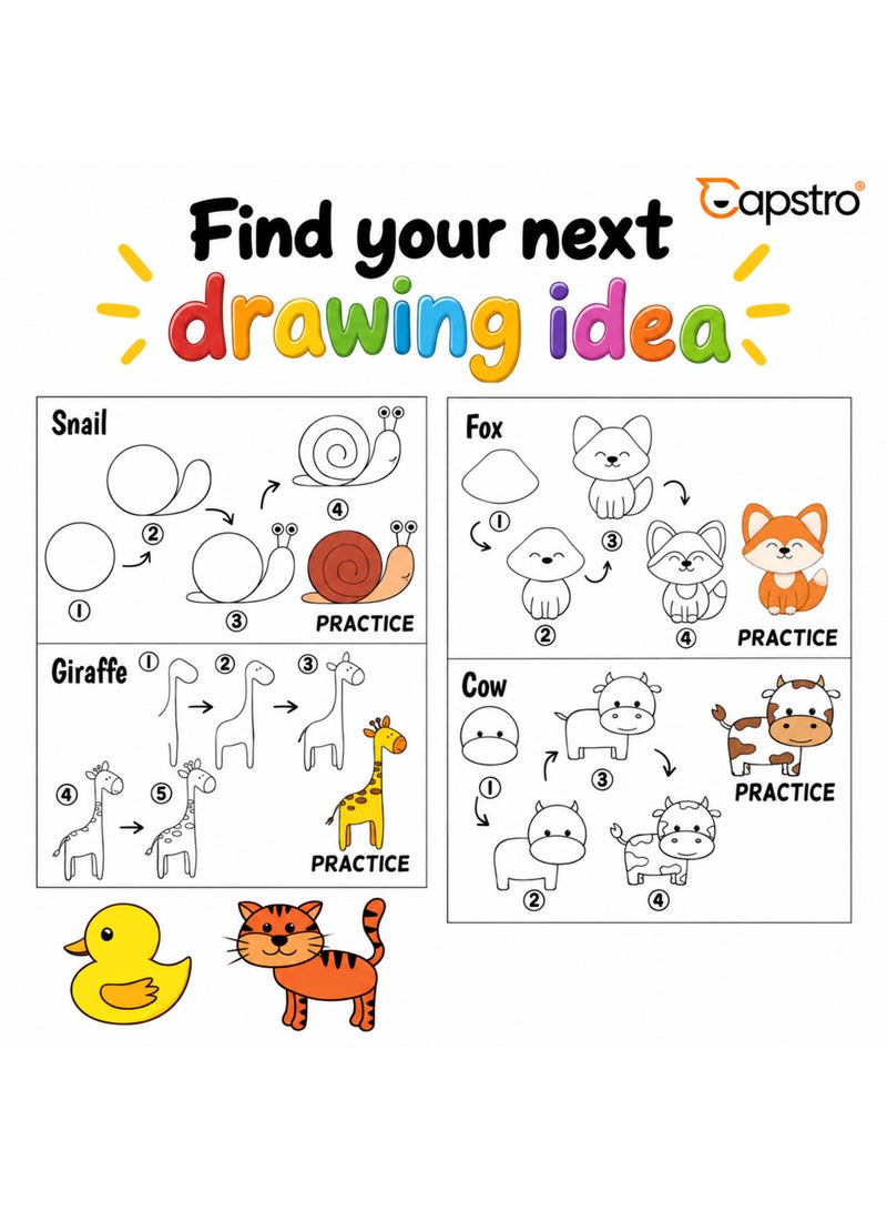 كابسترو كتاب تعلم رسم الحيوانات للأطفال – كراسة رسم خطوة بخطوة مع دروس سهلة لرسم الحيوانات وتمارين إبداعية وكتاب فنون للتعلم المبكر لأطفال ما قبل المدرسة – الحيوانات - Image 3