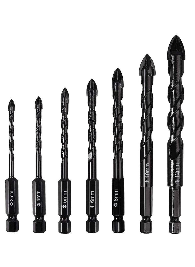 RATSAW - 7Pcs Drill Bits Concrete Drill Bit Set Cross Carbide Tipped Drill Bits for Drilling Brick Tile Concrete Plastic and Wood Ceramic Tile 3 4 5 6 8 10 12mm - Image 1
