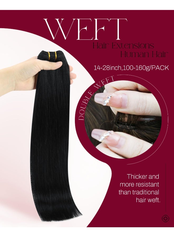 Moresoo Black Sew in Hair Extensions Real Human Hair for Natural Black Weft Hair Extensions Human Hair 24 inch Straight Remy 100gPack - Image 4
