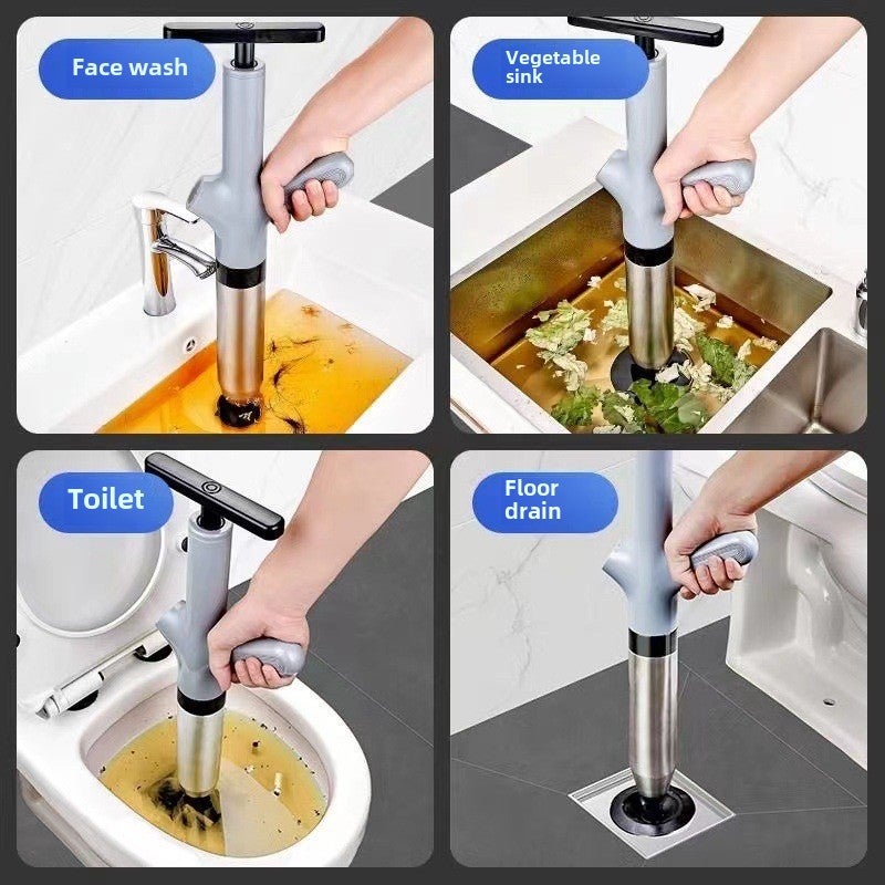 Toilet dredger sewer dredger one shot household toilet toilet kitchen tools high pressure explosion-proof(Black 304 stainless steel) - Image 5
