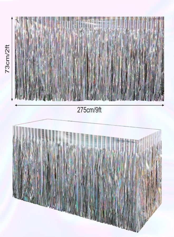 FunnyPars مجموعة من 4 تنانير طاولة متقزحة الألوان، تنانير طاولة مزينة بشراشيب معدنية لامعة للطاولات المستطيلة، تنانير طاولة ليزرية بألوان قوس قزح للاستخدام مرة واحدة، زينة حفلات متقزحة الألوان لأعياد الميلاد وحفلات الزفاف والعطلات، 29 × 108 بوصة - Image 2
