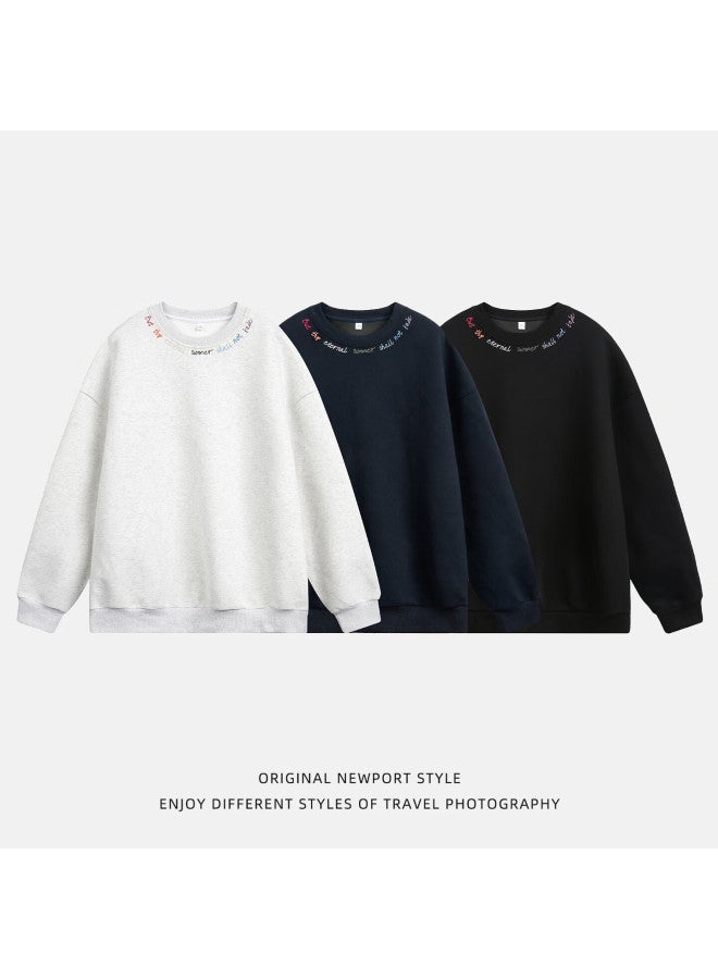 Izexx Embroidered Sweatshirt Men's Spring Crew Neck T-shirt American Style Loose Casual Pullover Long Sleeve Hm59 Black XL - Image 4