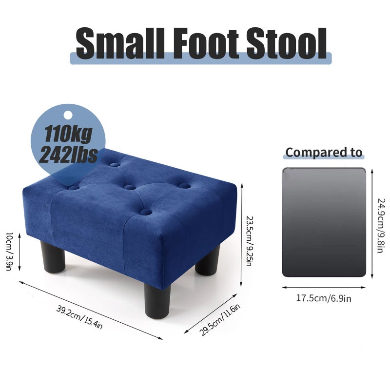 BRIAN & DANY Small Foot Stool, Velvet Foot Stools with Legs, Stable Small Footstool for Living Room, Blue - Image 2