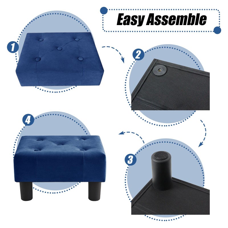 BRIAN & DANY Small Foot Stool, Velvet Foot Stools with Legs, Stable Small Footstool for Living Room, Blue - Image 4