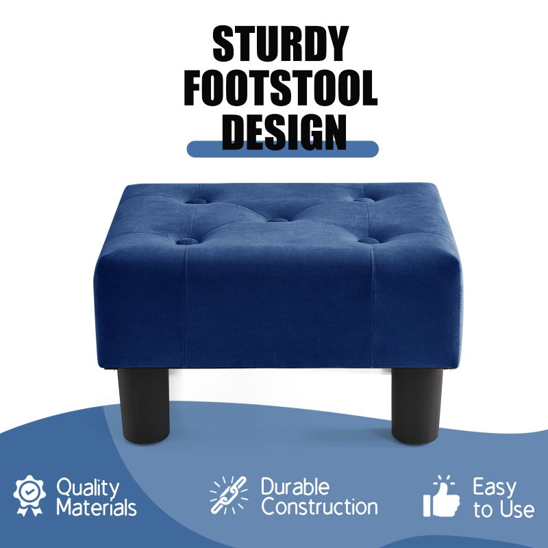 BRIAN & DANY Small Foot Stool, Velvet Foot Stools with Legs, Stable Small Footstool for Living Room, Blue - Image 3