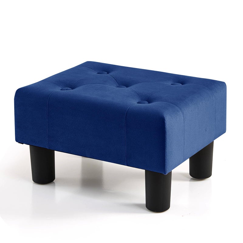BRIAN & DANY Small Foot Stool, Velvet Foot Stools with Legs, Stable Small Footstool for Living Room, Blue - Image 1