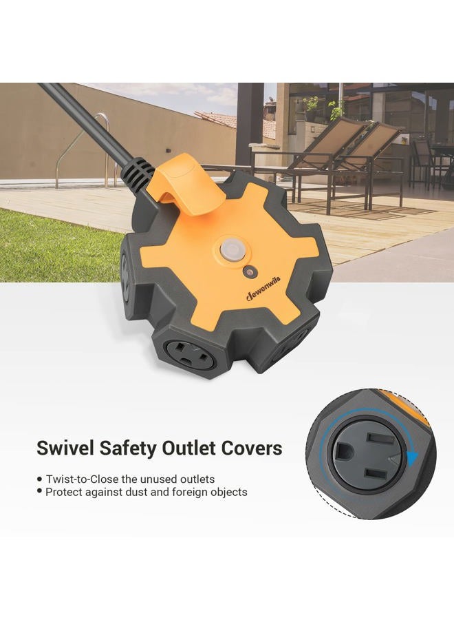 DEWENWILS Industrial Power Strip with 5-Outlet Power Hub, 15FT Heavy Duty Extension Cord for Garage, Workshop, 14/3 AWG SJTW, 15A Circuit Breaker, Swivel Safety Covers, ETL Listed Yellow - Image 5