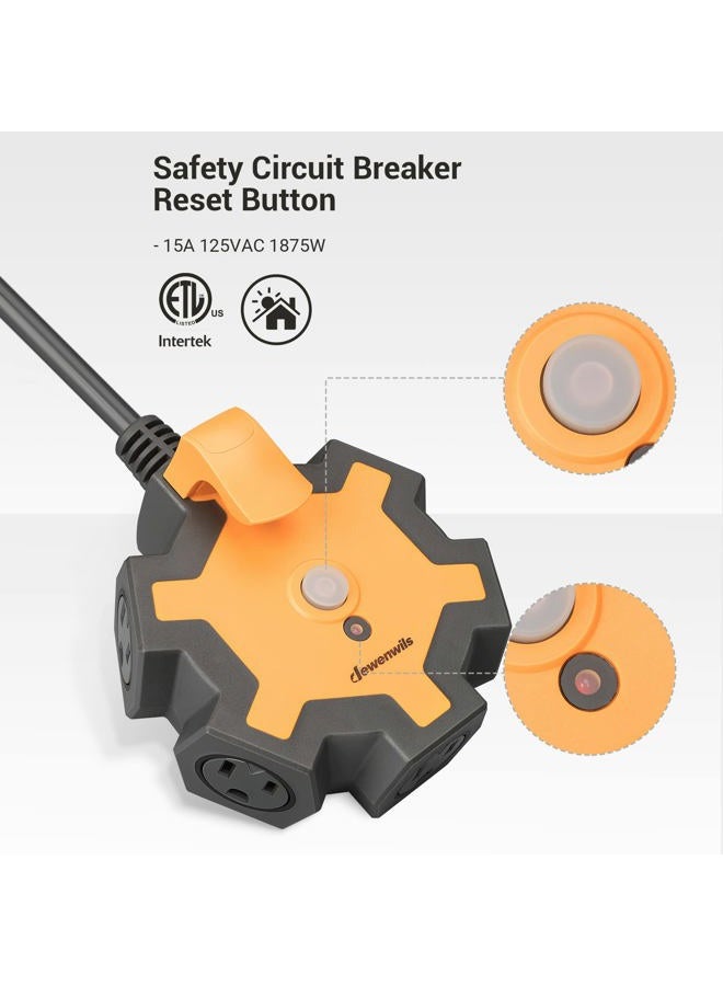 DEWENWILS Industrial Power Strip with 5-Outlet Power Hub, 15FT Heavy Duty Extension Cord for Garage, Workshop, 14/3 AWG SJTW, 15A Circuit Breaker, Swivel Safety Covers, ETL Listed Yellow - Image 3