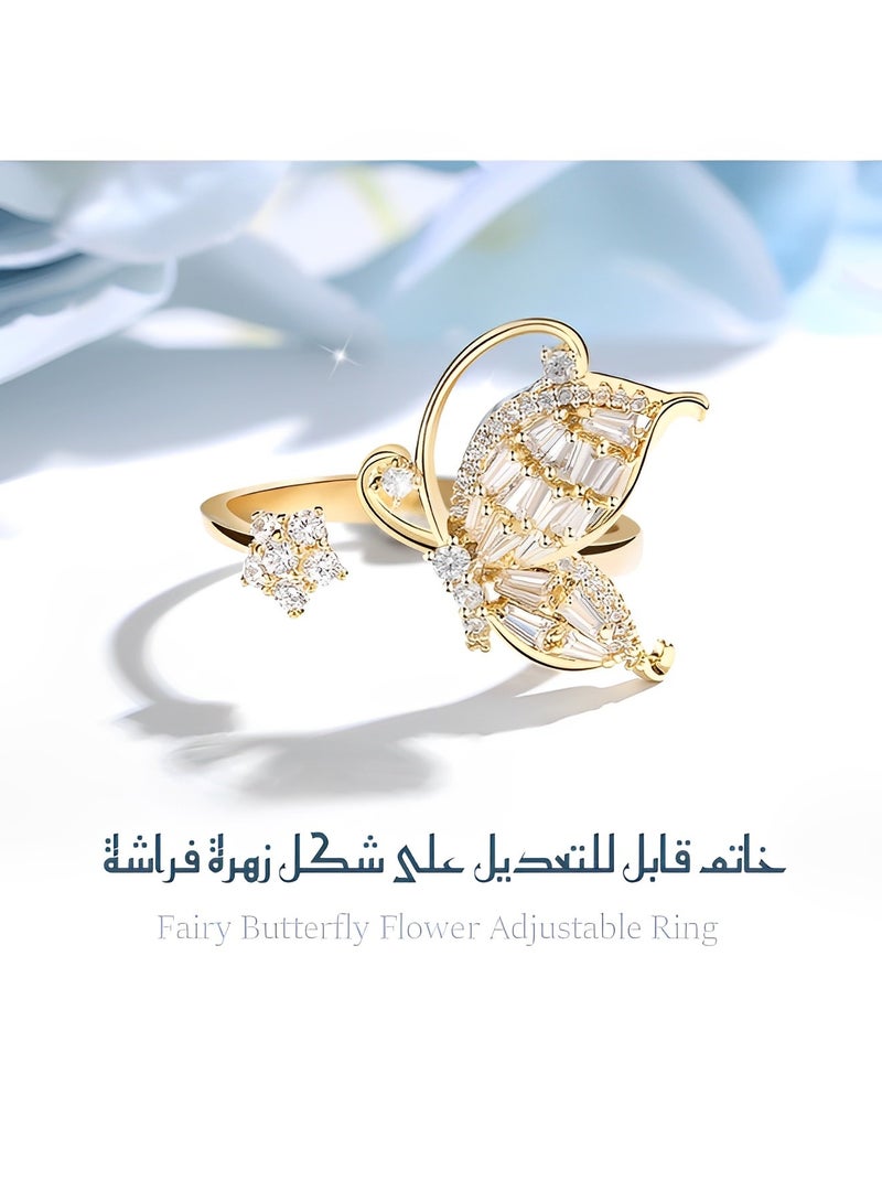 ريوكل خاتم فراشة نسائي متعدد الطبقات مرصع بأحجار الراين خاتم فراشة أنيق على شكل ذيل خاتم إصبع خاتم مفتوح أنيق مجوهرات للنساء والفتيات - Image 5