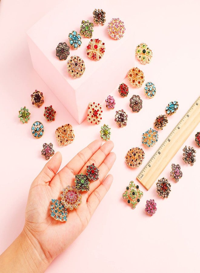 MTLEE 36 Pieces Brooches and Pins for Women Rhinestone Brooches Bulk Crystal Vintage Decorative Flower Lapel Pins Mixed Color Costume Jewelry Retro for Wedding Party Bouquet Crafts Kit Gifts - Image 3