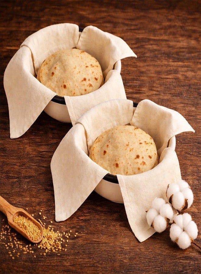 DHARMISHO 2 PCS Cotton DHARMISHO Double Layer Roti Wrap With Flaps - Muslin Cloth For Chapati And Hot Case Kitchen - Roti Cloth - Image 1