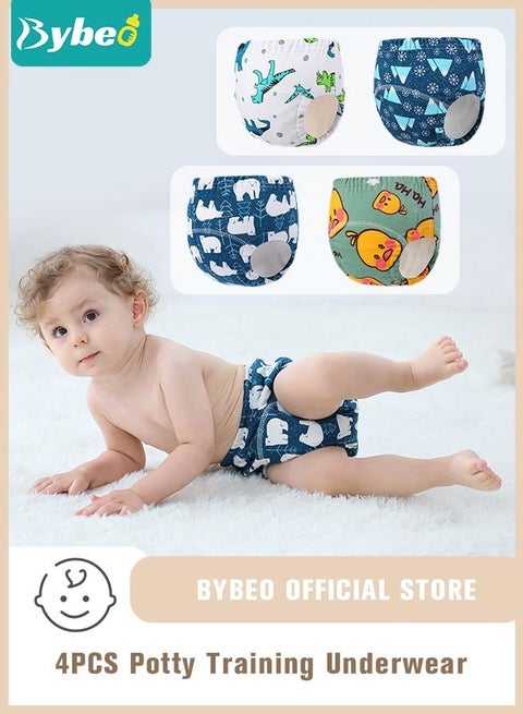 4 Piece Potty Training Underwear, 6 Layers Breathable Cotton Absorbent Trainer Pants for Toddler Baby Boys Girls Waterproof