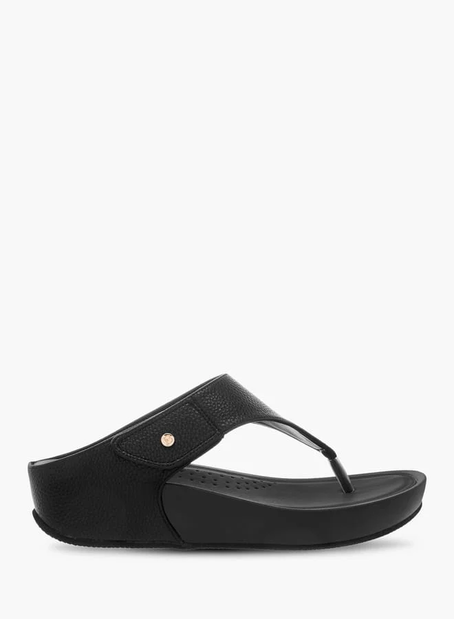 Flora Bella By Shoexpress Women Textured Slip-On Comfort Sandals with Wedge Heels