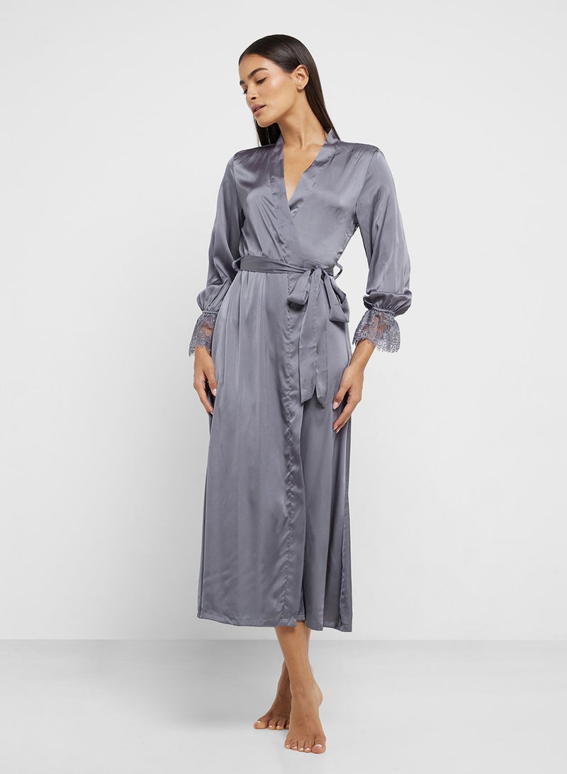 ELLA Night Robe With Back Lace Detail  - Image 1