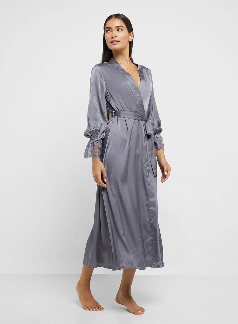 ELLA Night Robe With Back Lace Detail