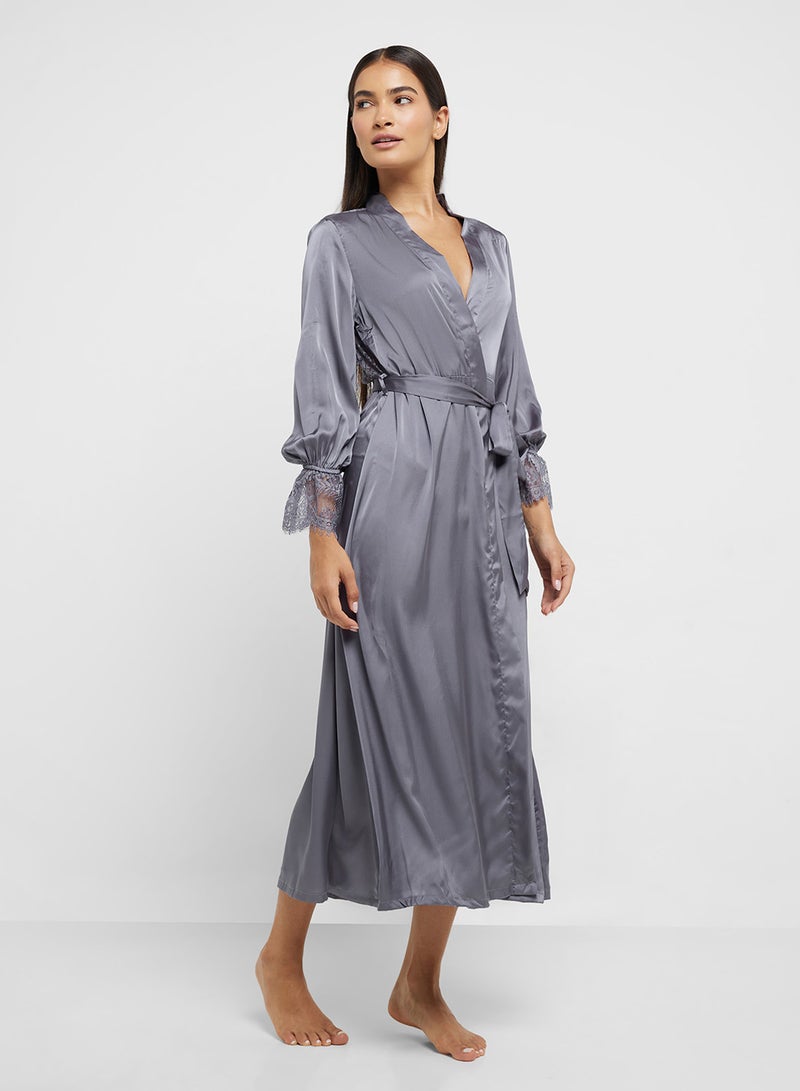 ELLA Night Robe With Back Lace Detail  - Image 4