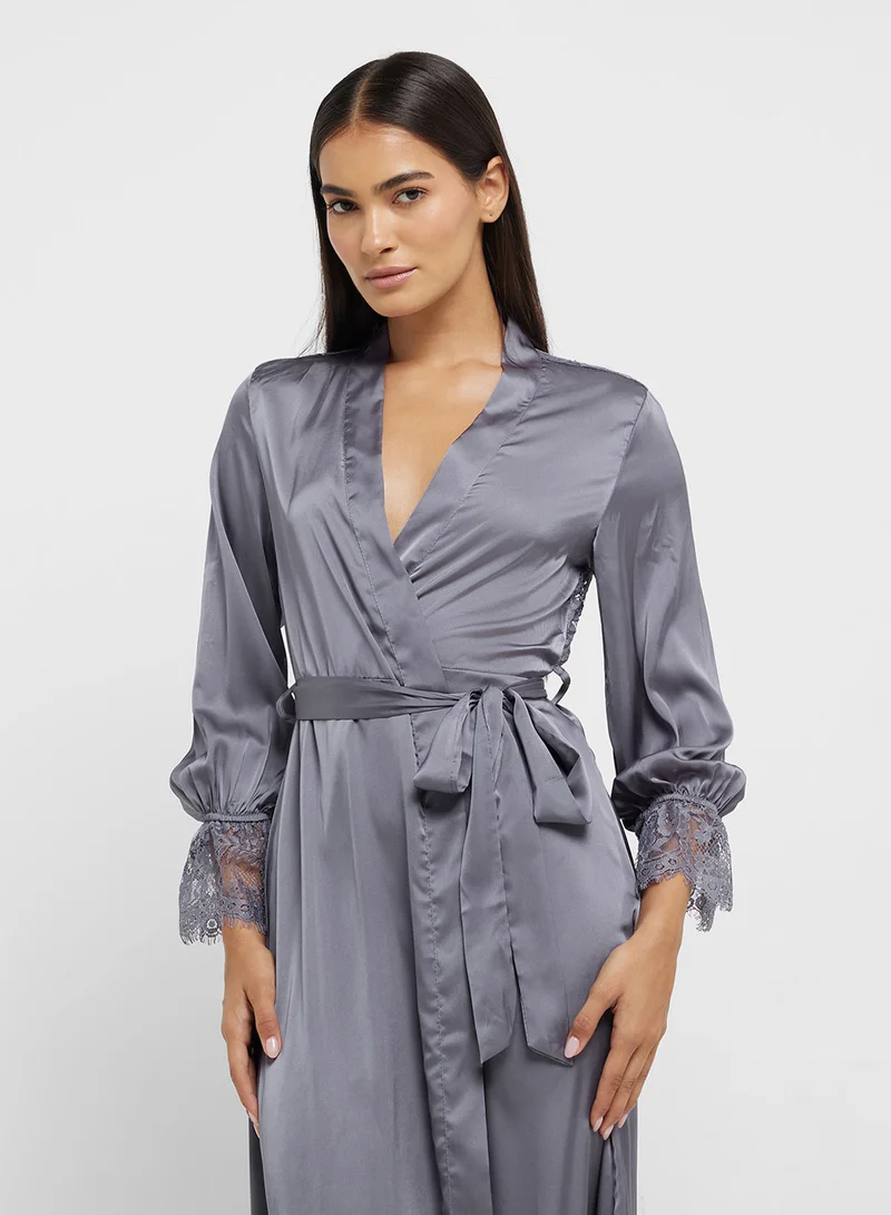 ELLA Night Robe With Back Lace Detail