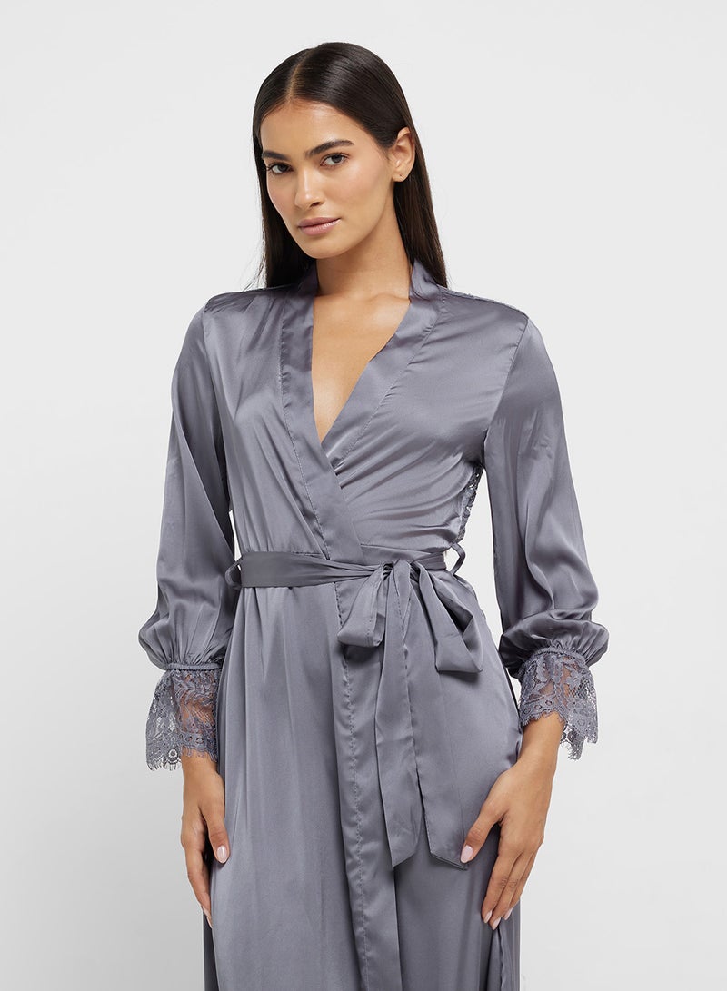 ELLA Night Robe With Back Lace Detail  - Image 3