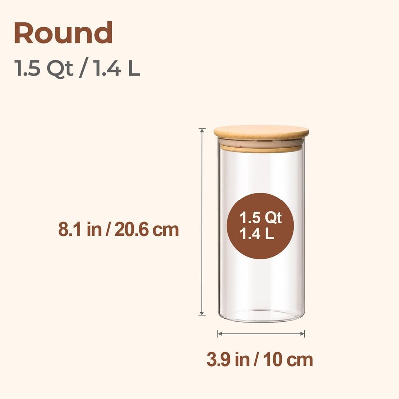 ComSaf Storage Jars with Lids, 1.4L, Set of 3 Pieces Borosilicate Glass Storage Jars, Suitable for Tea Leaves, Quick Cereal, Green Tea Bags - Image 2