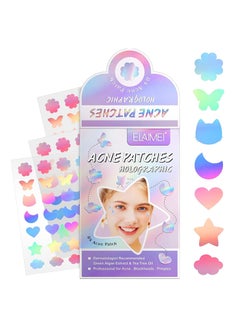 Elaimei 84 Pieces Holographic Acne Patches Easy to Use Quick Healing Pain and Scar Free Patches for Face Promotes Wound Healing Natural Formula Cute Pimple Patches for Women  - Image 1