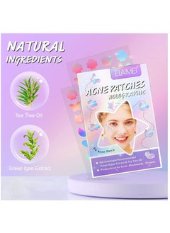 Elaimei 84 Pieces Holographic Acne Patches Easy to Use Quick Healing Pain and Scar Free Patches for Face Promotes Wound Healing Natural Formula Cute Pimple Patches for Women  - Image 3