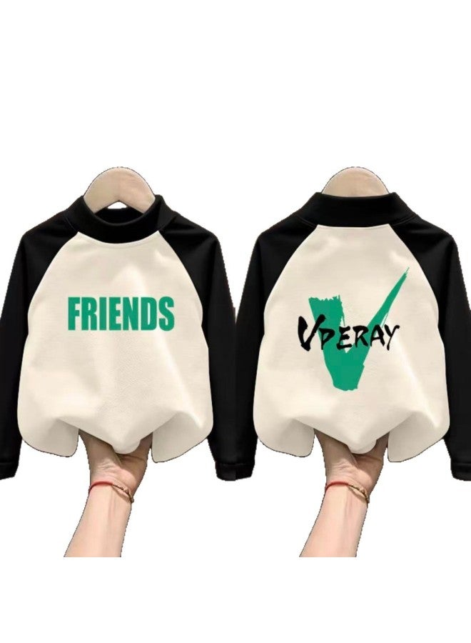 Children's Velvet Base Layer Shirt Winter Warm Top Trendy Autumn & New Style Boys Girls Raglan Splicing Long Sleeve T-shirt - Image 5
