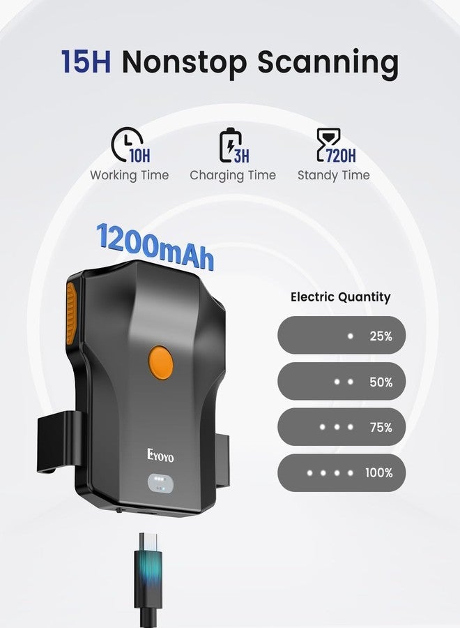 Eyoyo Bluetooth Barcode Scanner Wireless: Portable Phone Back Clip 1D Bar Code Reader for Library, Retail Store, Book Inventory - Fast UPC ISBN Scanner Compatible with 4.7"-7.2" Android Phone, iPhone - Image 4