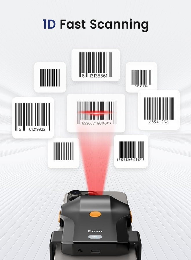 Eyoyo Bluetooth Barcode Scanner Wireless: Portable Phone Back Clip 1D Bar Code Reader for Library, Retail Store, Book Inventory - Fast UPC ISBN Scanner Compatible with 4.7"-7.2" Android Phone, iPhone - Image 3