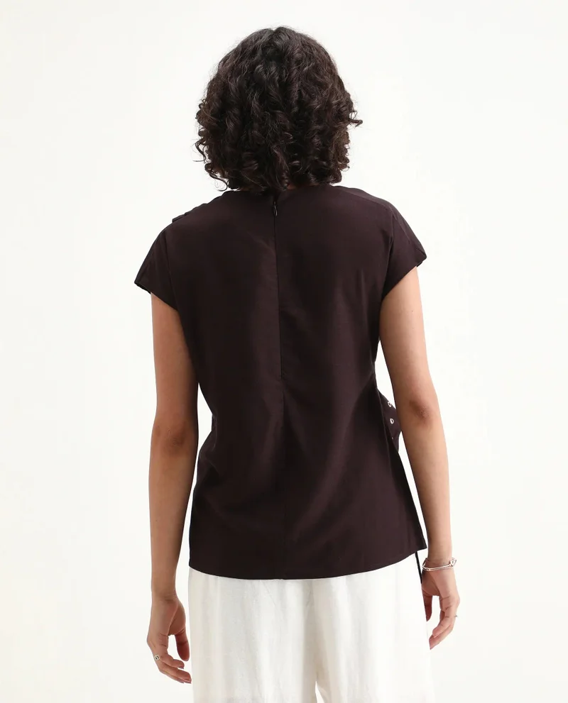 Rareism Women's Solid Cowl Top With Extended Belt