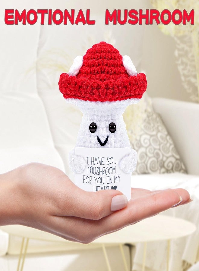 Hoedia Emotional Support Mushroom Positive Gifts: Crochet Dolls Tiny Mushroom Friend Birthday Gifts for Women Men Coworkers - Cheer Up Cute Funny Knitted Mushroom Decors - Image 4