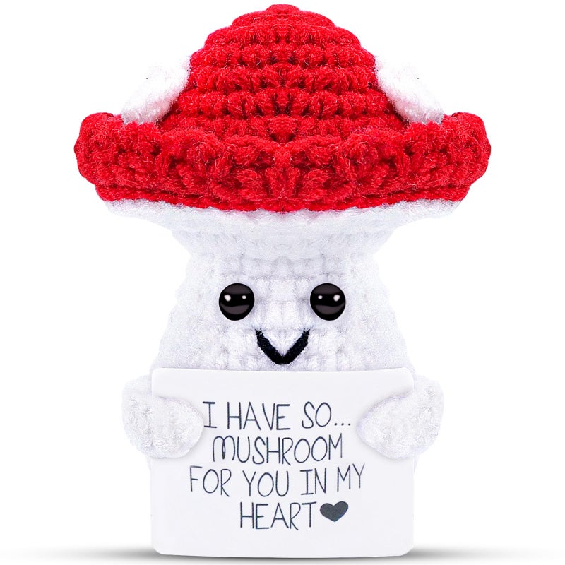 Hoedia Emotional Support Mushroom Positive Gifts: Crochet Dolls Tiny Mushroom Friend Birthday Gifts for Women Men Coworkers - Cheer Up Cute Funny Knitted Mushroom Decors - Image 1