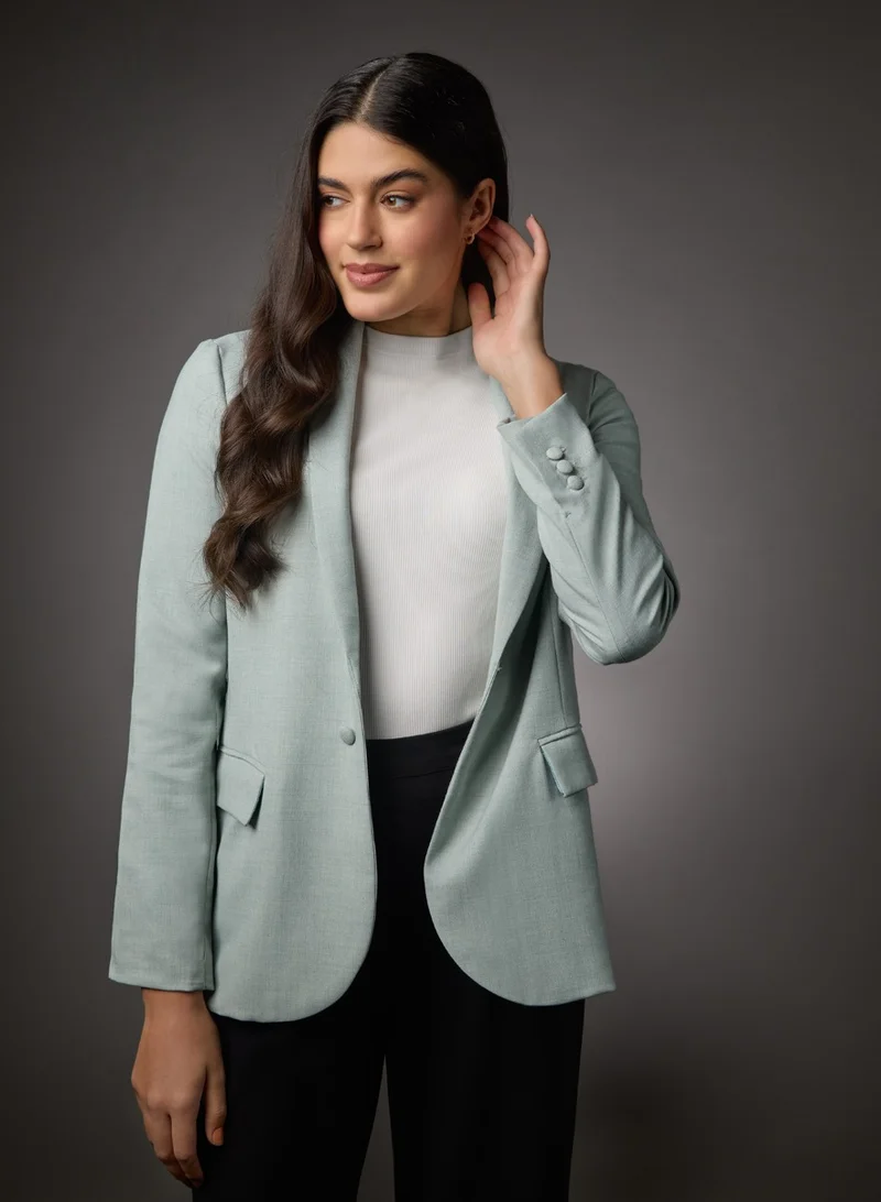 زجزاج Long Sleeve Formal Blazer With Pockets -Light Blue